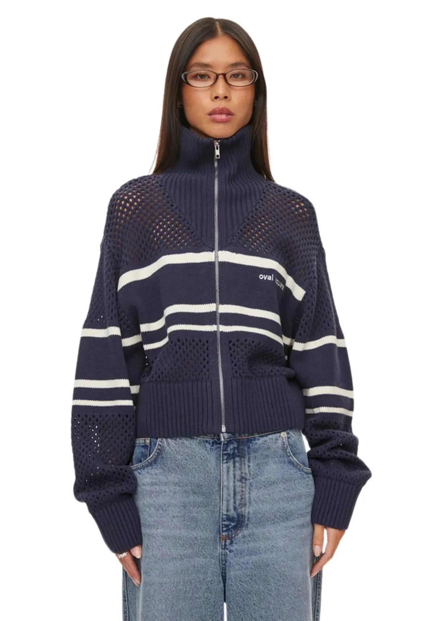 Oval Square Snow Zip Cardigan