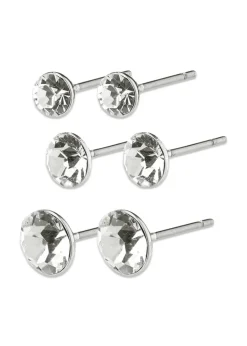 Pilgrim MILLIE crystal earrings, 3-in-1 set, silver-plated