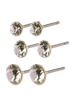 Pilgrim MILLIE crystal earrings, 3-in-1 set, gold-plated
